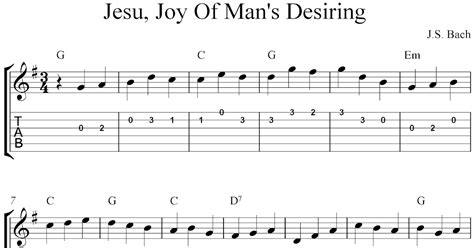 Free Guitar Tablature Sheet Music Jesu Joy Of Mans Desiring By Js Bach