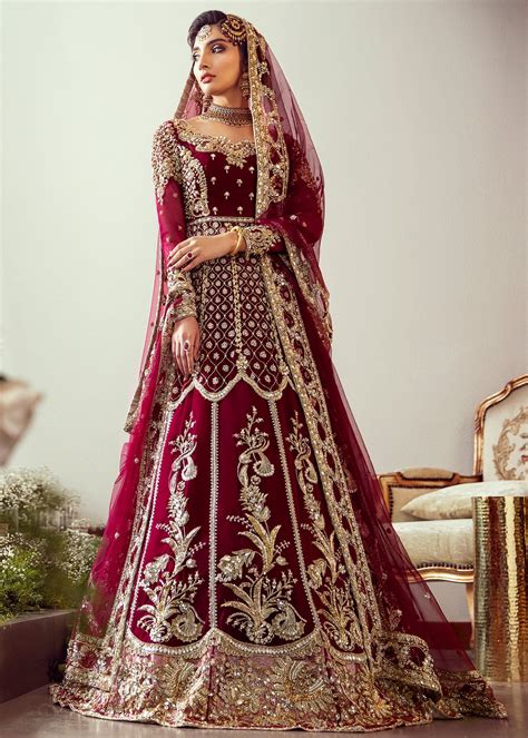 Buy Pakistani Bridal Dresses Embroidered Maroon Bridal Lehnga For Wedding Pakistani Bridal Wear