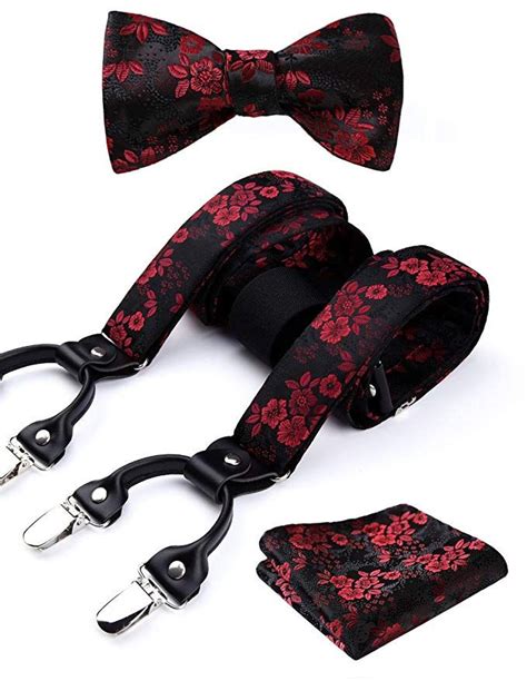 Hisdern Floral Paisley Suspenders And Bow Tie For Men Strong 6 Clips