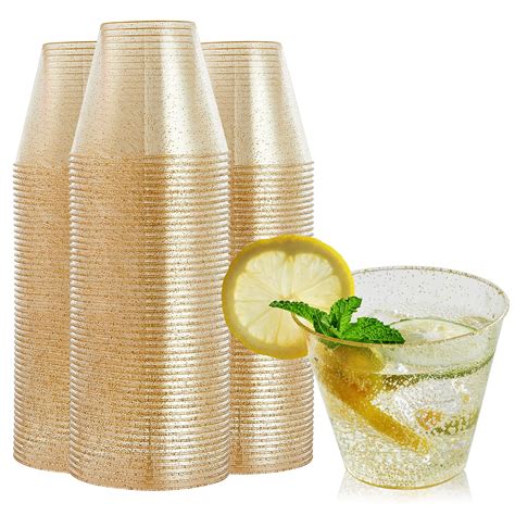 Buy Focus Line 100 Pack Gold Glitter Plastic Cups 9 Oz Clear Plastic