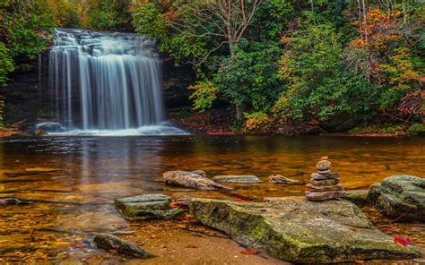 Download Wallpapers Waterfall Lake Forest Autumn Stones Autumn