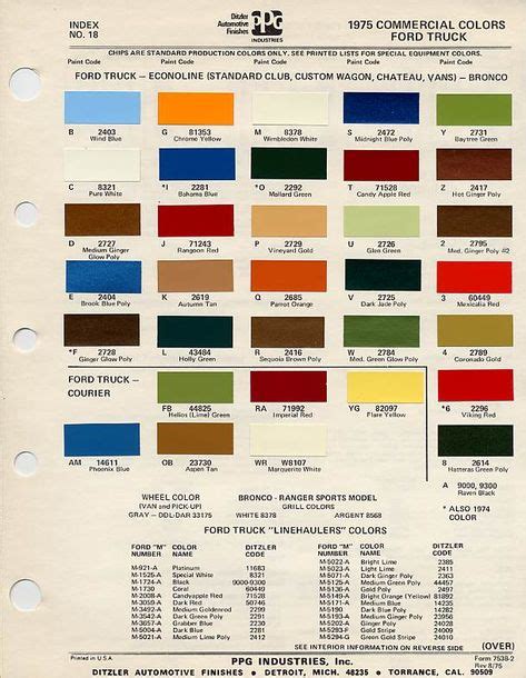 Color Chart 75 Classic Bronco Build Ford Bronco Car Paint Colors