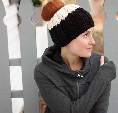 Maybe you would like to learn more about one of these? Messy Bun Hat Knitting Pattern | AllFreeKnitting.com