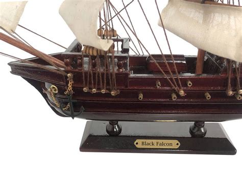 Wholesale Wooden Captain Kidds Black Falcon White Sails Pirate Ship