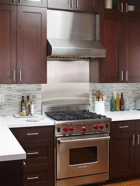 If your kitchen is lighter, your backsplash will have lighter tones. Stainless Steel Tile Backsplash | Houzz