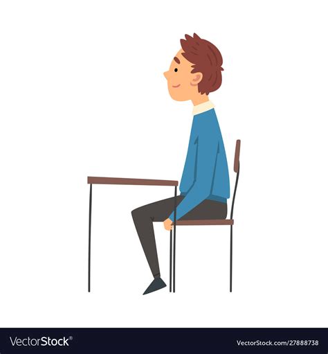 Cute Boy Sitting At Desk In Classroom And Vector Image