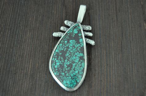 Silver Pendant With Tibetan Turquoise A Unique Natural Stone Etsy