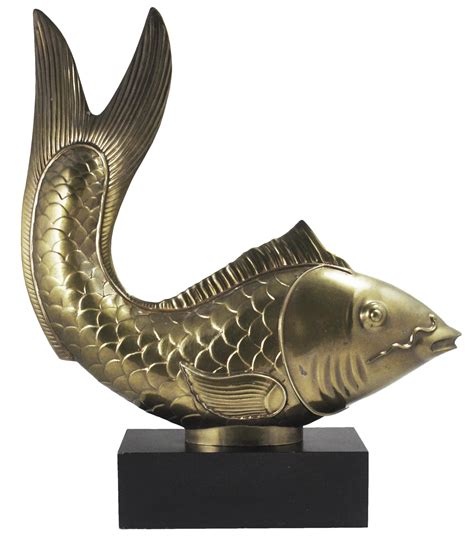 Chapman Brass Asian Koi Fish Statue On Koi Fish