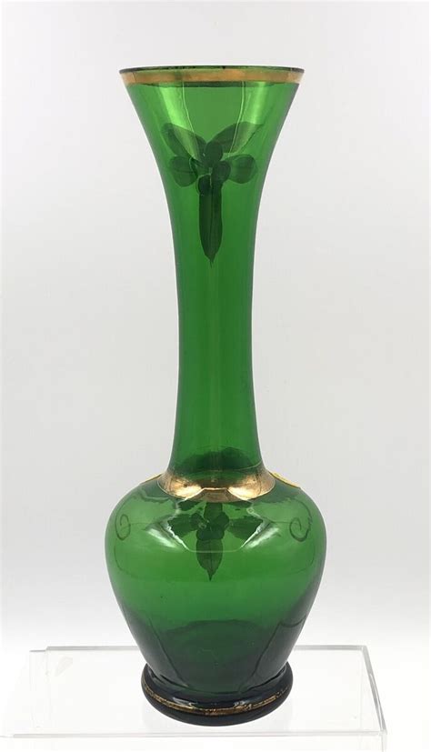 Vintage Lefton Emerald Green Glass Bud Vase Hand Blown With 48 Off