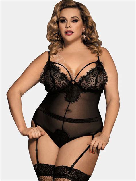 28 Off Plus Size Lace Panel See Through Mesh Teddy Rosegal