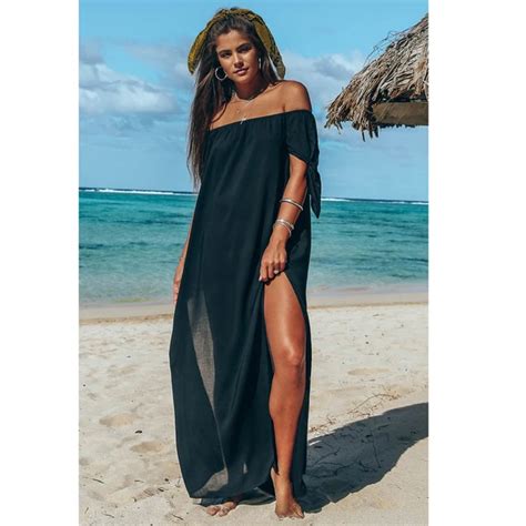 Summer Women Long Maxi Beach Dress Bikini Cover Up Off Shoulder Slit