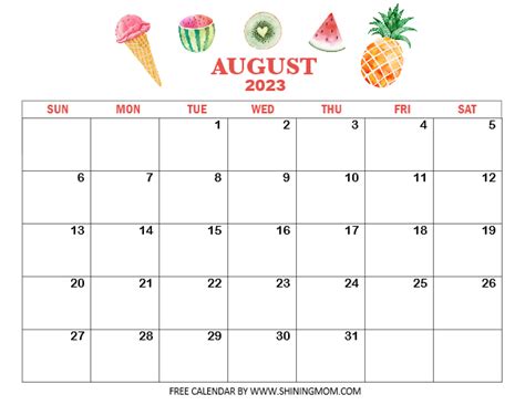 August 2023 Calendar 52 Free Pdf Printables 55 Off