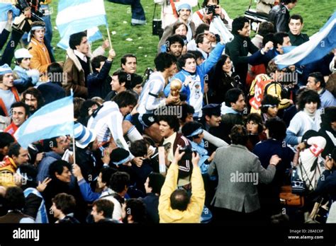 Argentina Captain Daniel Passarella Clutching The World Cup Tightly Is Carried Shoulder High
