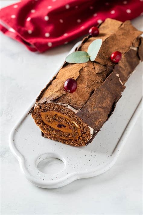 Bush De Noel Christmas Log Cake And New Year Background Copy Space