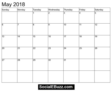 May 2018 Blank Calendar Free Download Printable Templates Lab