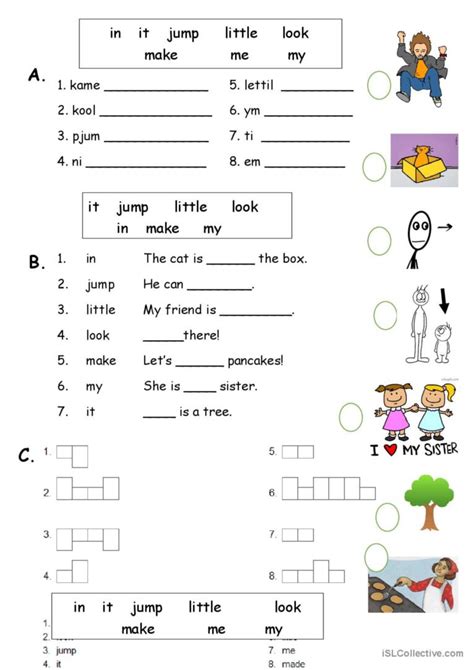 Dolch Pre Primer Sight Words 3 Pic English Esl Worksheets Pdf And Doc