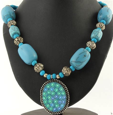 Turquoise Color Beaded Necklace Exotic India Art