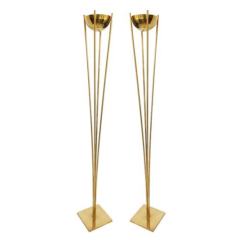 Pair Of 1970s Brass Torcheres Adesso Imports