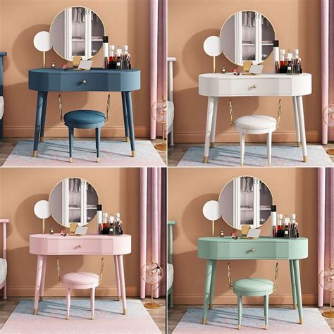 Modern Elegant Makeup Vanity Table Set With Drawer And Stool 2 Mirrors