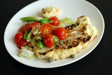 Pan Roasted Cauliflower Steaks With Tomatoes And Capers Eating