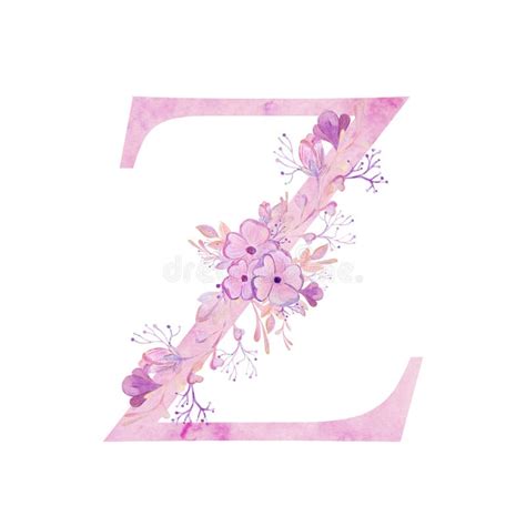 Pink Letters With Flowers Romantic Delicate Watercolor Font Stock