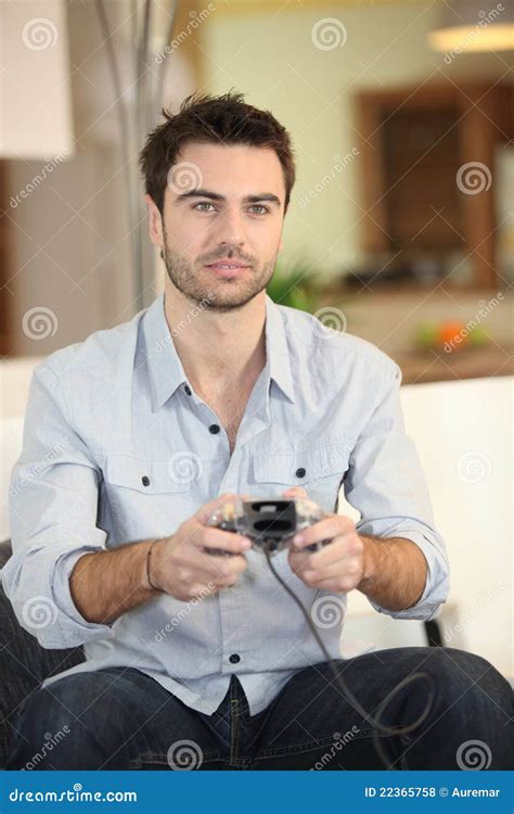 Man Playing A Video Game Stock Photo Image Of Enthralled 22365758