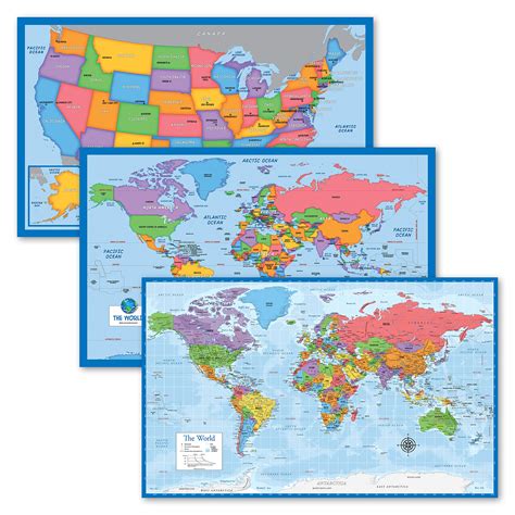 Buy 3 Pack World Map And Usa Map For Kids Blue Ocean World Map 3