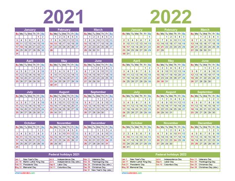 2021 2022 Calendar Printable With Holidays Free