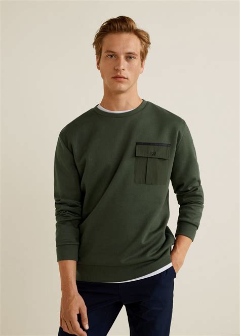 Pocket Cotton Sweatshirt Men Mango Man Usa Long Sleeve Tshirt Men