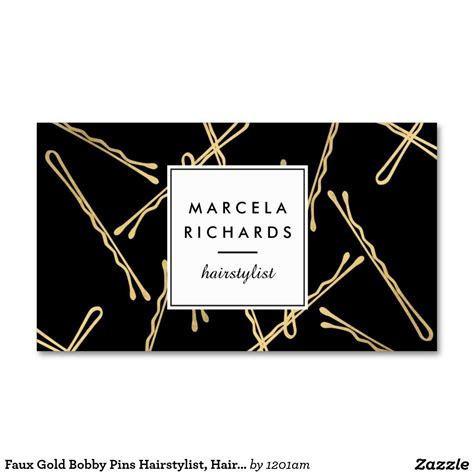 Chic Gold Bobby Pins Hair Stylist Salon Black Business Card Zazzle