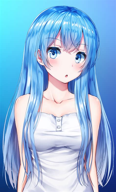 Blue Hair Anime Girl Cute Original Wallpaper Anime Blue Haired