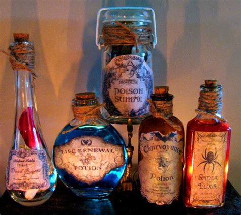 5 Potion Bottles Jars Halloween Prop Decroations Set Of 5 Etsy