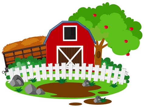 Farm Scene With Barn And Apple Tree 369453 Vector Art At Vecteezy