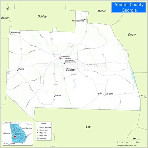 Map Of Sumter County Georgia Showing Cities Highways And Important