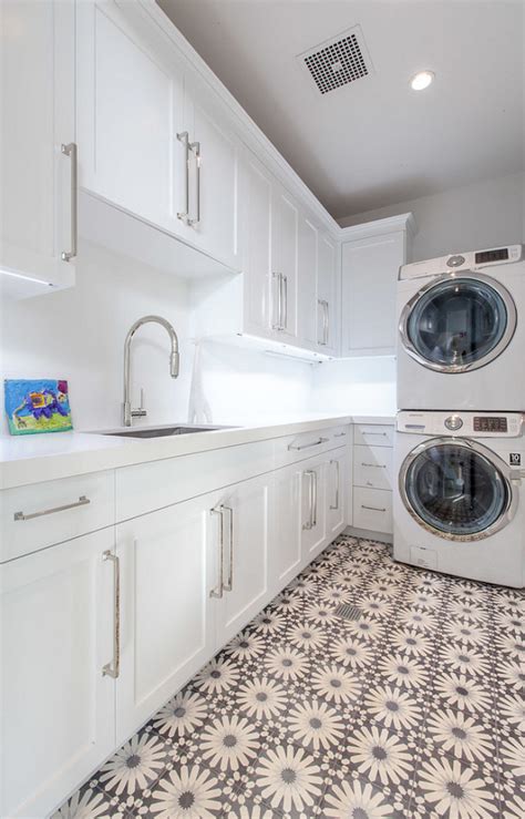 | this would be a perfect laundry room organization idea for small spaces. 24 Ways to Use Patterned Tile in Neutral Spaces | Table and Hearth