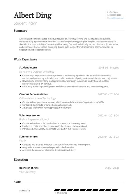 Student entry level intern resume template. Student Intern - Resume Samples and Templates | VisualCV