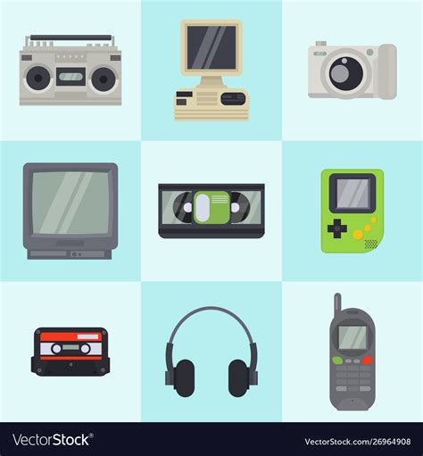 Vintage 90s Technology Multimedia Devices Vector Image