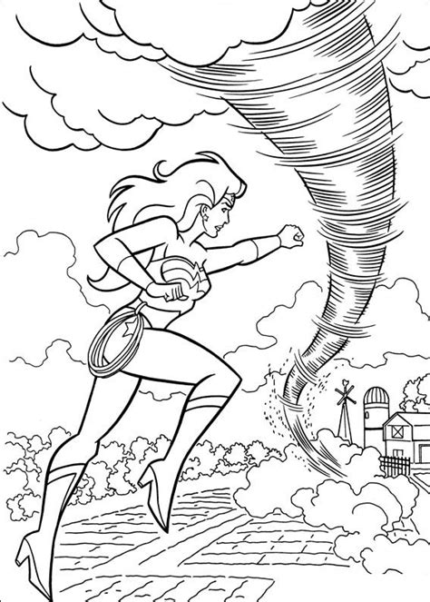 Desenho De Mulher Maravilha Lutando Contra Tornado Para Colorir