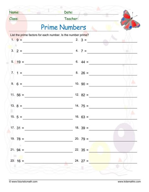 Prime Numbers Worksheet Year 8