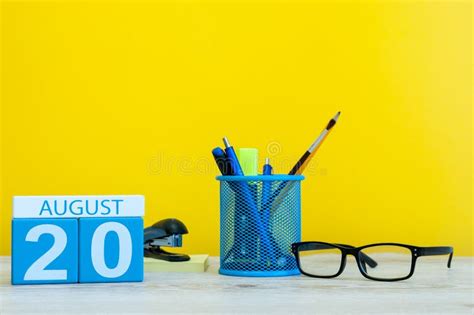 August 20th Image Of August 20 Calendar On Yellow Background With