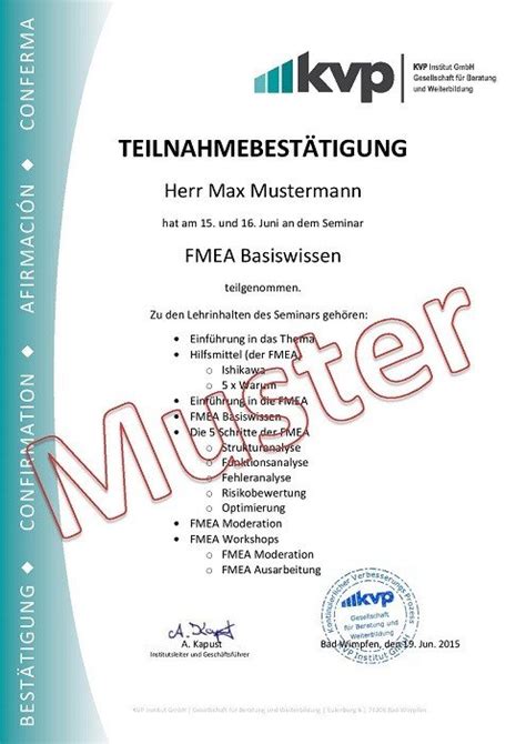 Teilnahmebestätigung für das vorstellungsgespräch (arbeit, bewerbung). Teilnahmebestätigung Muster | KVP Institut GmbH