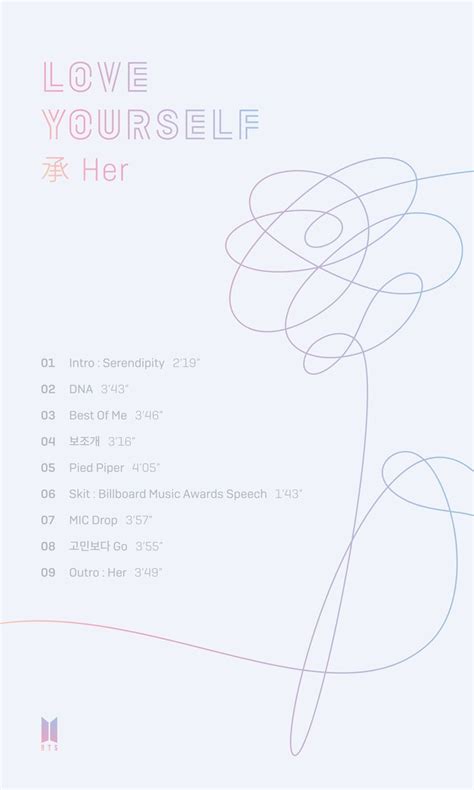 Bts Reveals Track List For Love Yourself Her Soompi