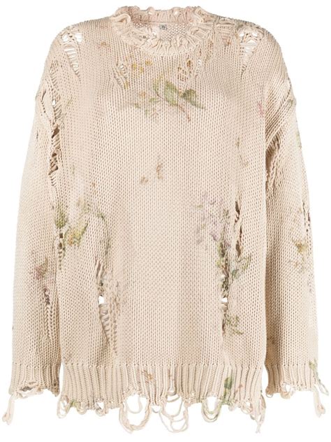 R Floral Distressed Oversized Sweater In Nude Modesens
