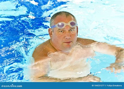 Fat Man In The Swimming Pool Stock Image Image Of Body Healthcare