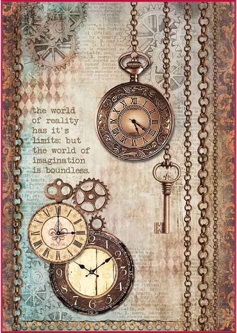 Stamperia Rice Paper Sheet A4 Clockwise Clock And Keys Decoupage
