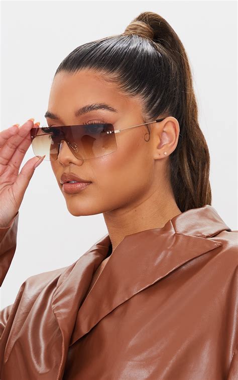 Brown Faded Lens Square Frameless Sunglasses Prettylittlething Ksa