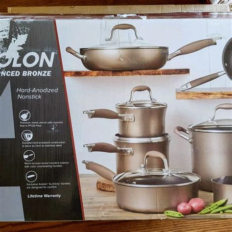 find more anolon advanced bronze 11 piece hard anodized cookware set display model new for
