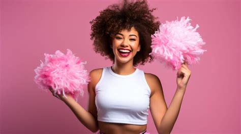 Premium Ai Image A Woman With A Bunch Of Pink Pom Poms On Her Shoulders