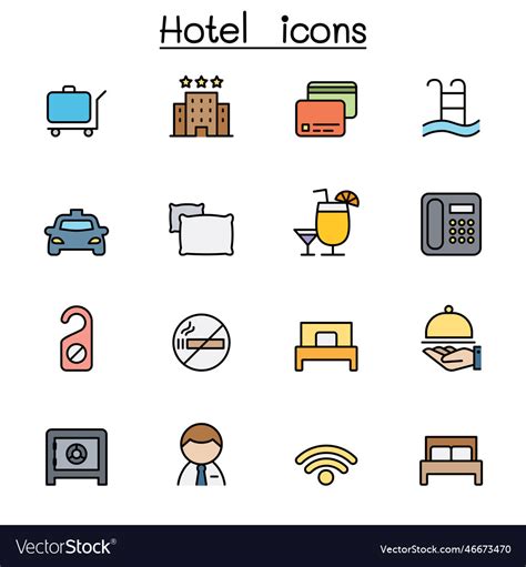 Hotel Color Line Icon Set Royalty Free Vector Image
