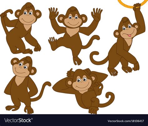 Set Cute Cartoon Monkeys Royalty Free Vector Image